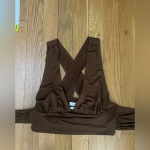 Silk like halter top with tie in the back, brown, urban outfitters